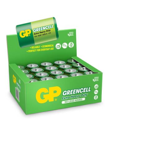 GP Greencel R20 Kalın D Boy Çinko Pil 20'li Paket GP13-2S2 - 1