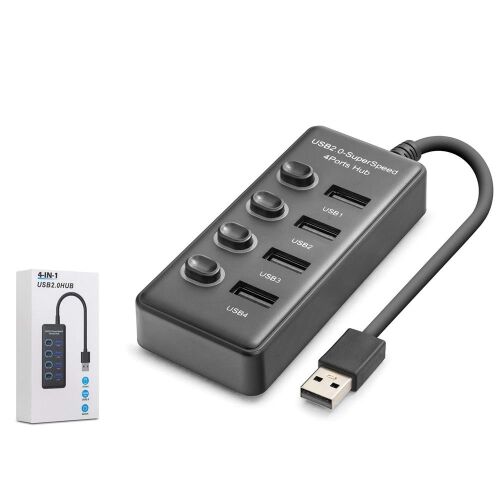 Hadron HDX7048 USB Hub 2.0 480Mbps 4x USB-A 4 Port Switch’li Çoklayıcı Siyah - HADRON