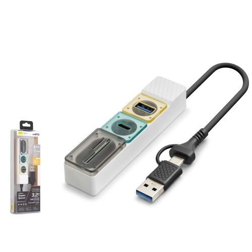 Hadron HDX7058 Hub 5Gbps 1x Type-C 3.2+1xUsb-A 3.2+SD+microSD 4 Port 2in1 Kablolu Kart Okuyu Beyaz - NODAR