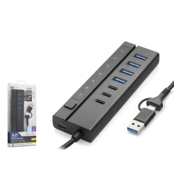Hadron HDX7062 7 Port Usb Hub 5Gbps 4x Usb-A 3.2 + 3x Usb-C 3.2 7 Port 2in1 Kablolu Çoklayıcı Siyah - 1