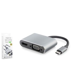 HADRON HDX7839 TYPE-C TO HUB HDTV 4K 30HZ + TYPE-C + USB + VGA 4IN1 GRİ - 1