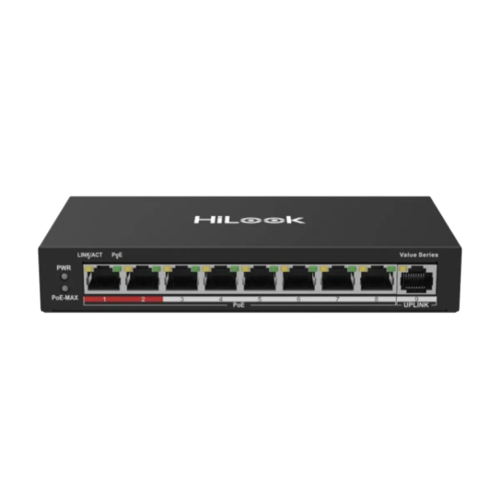 HILOOK NS-0109P-60(B), 8 Port, Megabit, PoE 60W, 1 Port Megabit Uplink, Long Range 250Metre, Yönetilemez, Masaüstü Switch - Hilook