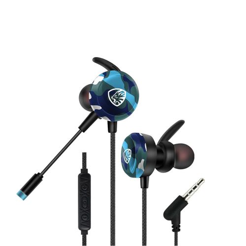 Hytech HY-GK4 3,5 Oyuncu Esnek Mikrofonlu Mavi Kamuflaj Kulakiçi Kulaklık - HYTECH