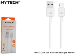 Hytech HY-X211 1M 2,1A Micro Usb Beyaz Şarj Kablosu - 1
