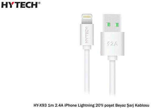 Hytech HY-X93 1m 2.A iPhone Lightning Beyaz Şarj Kablosu - HYTECH