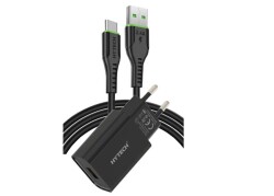 Hytech HY-XE26T Type-C Kablolu 2100MA Ev Şarj 11W + 2,4A Siyah Şarj Adaptör Seti - 1