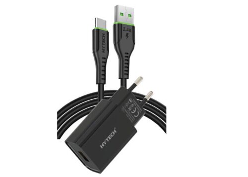Hytech HY-XE26T Type-C Kablolu 2100MA Ev Şarj 11W + 2,4A Siyah Şarj Adaptör Seti - 1