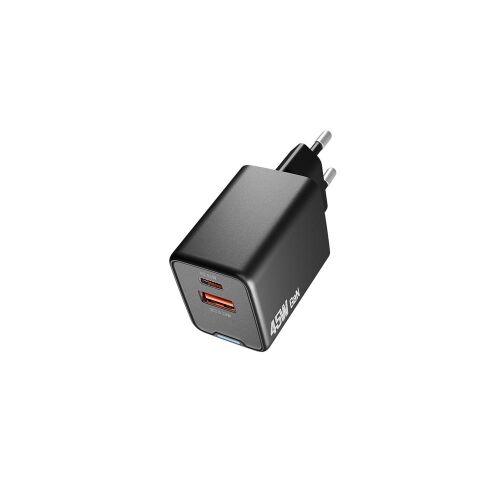 Hytech HY-XEG45 Type USB-C 45W PD + 18W USB QC 3.0 GAN Siyah Hızlı Ev Şarj Adaptörü - HYTECH