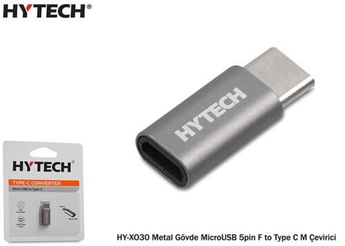 Hytech HY-XO30 Gümüş Metal Gövde MicroUSB 5pin F to Type C M Çevirici - HYTECH