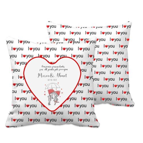 I Love You Kalp Desen Sublimasyon Yastık Kılıfı - OFİSOMİ-T