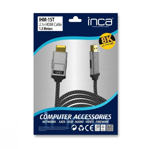 Inca IHM-15T 1.5mt 2.0 Altın Uç Örgülü Kablo Hdmı To Hdmı Kablo 8K 2.1V ( 7680 × 4320 8K) - 2