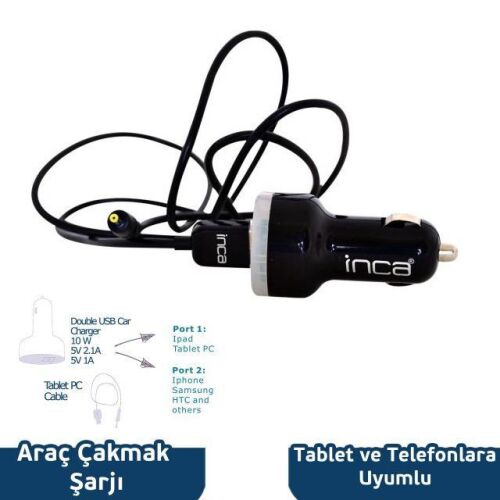 Inca IPS-550S Univarsal Tablet Uyumlu Araç Şarj Cihazı Siyah - INCA