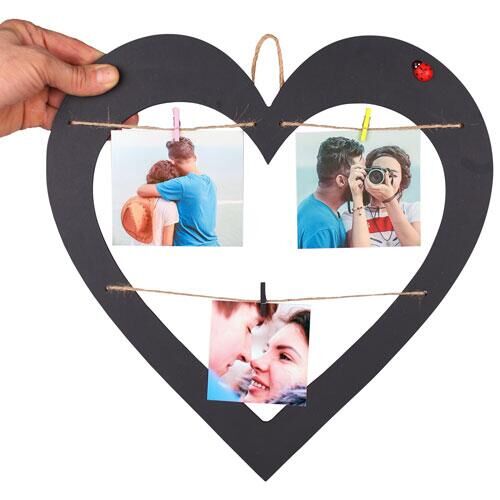 İpli Mandallı Ahşap Siyah Kalp Çerçeve 35x36 cm - OFİSOMİ-S