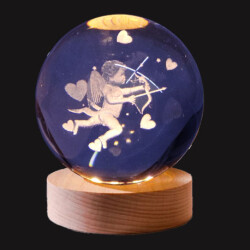 Işıklı Ahşap Standlı Aşk Oku Eros Cam Küre - USB Baglantılı - 1