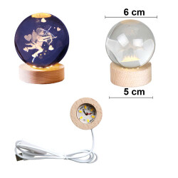 Işıklı Ahşap Standlı Aşk Oku Eros Cam Küre - USB Baglantılı - 2
