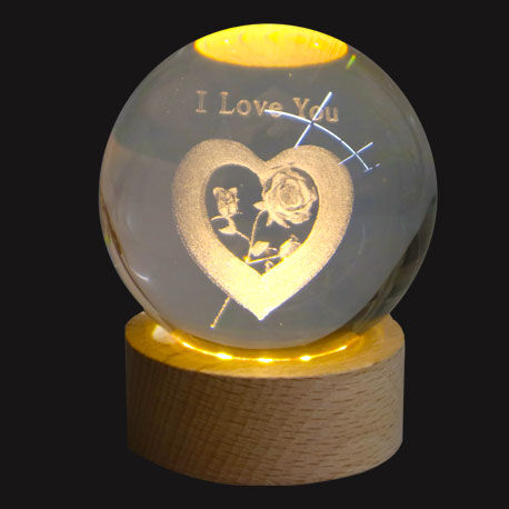 Işıklı Ahşap Standlı I Love You Cam Küre - USB Baglantılı - 1