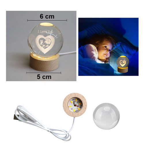 Işıklı Ahşap Standlı I Love You Cam Küre - USB Baglantılı - OFİSOMİ-S (1)