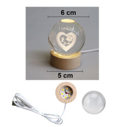 Işıklı Ahşap Standlı I Love You Cam Küre - USB Baglantılı - 3