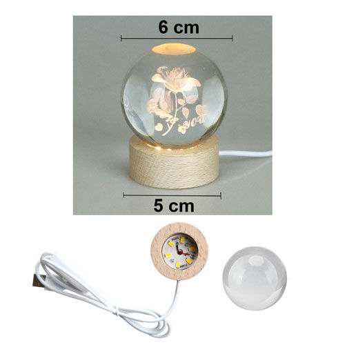 Işıklı Ahşap Standlı I Love You Güllü Cam Küre - USB Baglantılı - OFİSOMİ-S (1)