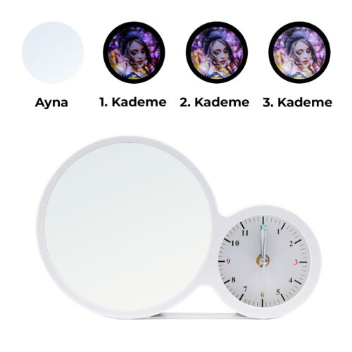 Kademeli Işıklı Sihirli Led Ayna Çerçeve-Saatli - OFİSOMİ-S