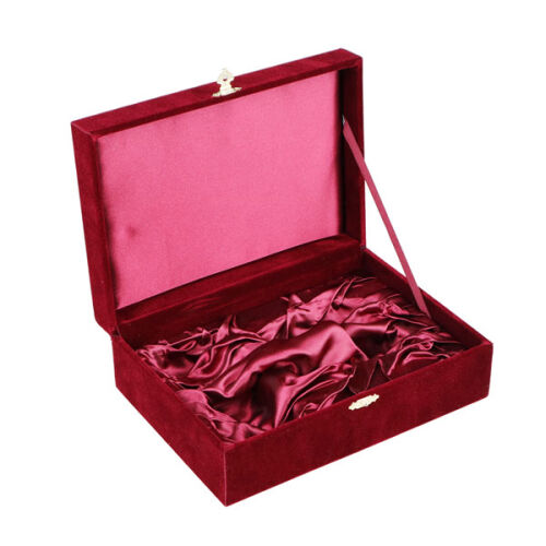 Kadife İkili Kahve Fincanı Kutusu - Bordo - OFİSOMİ-S