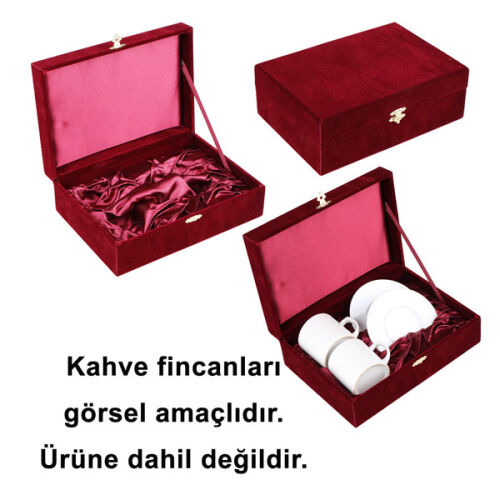 Kadife İkili Kahve Fincanı Kutusu - Bordo - OFİSOMİ-S (1)