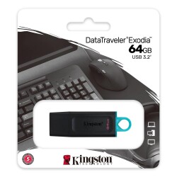 Kingston DTX-64GB 64GB USB3.2 Gen 1 DataTraveler Exodia (Black + Teal) Flash Bellek - 1