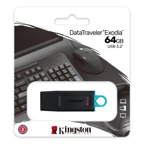 Kingston DTX-64GB 64GB USB3.2 Gen 1 DataTraveler Exodia (Black + Teal) Flash Bellek - KINGSTON