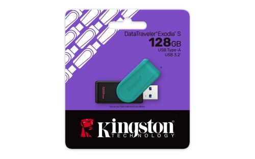 Kingston DTXS-128GB 128GB Portable USB 3.2 Gen1 DataTraveler ExodiaS (Black-Turquoise) Flash Bellek - 1