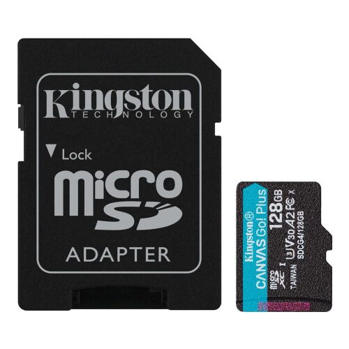Kingston SDCG4-128GB 128GB microSDXC Canvas Go Plus Gen4 200MB-s A2 U3 V30 Card + ADP Hafıza Kartı - KINGSTON (1)
