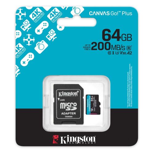 Kingston SDCG4-64GB 64GB microSDXC Canvas Go Plus Gen4 200MB-s A2 U3 V30 Card + ADP Hafıza Kartı - KINGSTON
