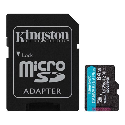 Kingston SDCG4-64GB 64GB microSDXC Canvas Go Plus Gen4 200MB-s A2 U3 V30 Card + ADP Hafıza Kartı - KINGSTON (1)