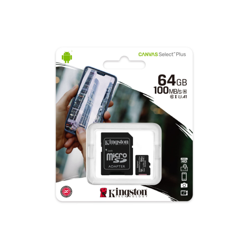 KINGSTON SDCS2/64GB, CANVAS, V10, CL10, 100Mb/s, MicroSD Kart Bellek (SD Adaptörlü) - Kingston