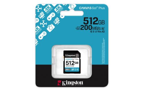 Kingston SDG4-512GB 512GB SDXC Canvas Go Plus Gen4 200MB-s C10 UHS-I U3 V30 Hafıza Kartı - KINGSTON