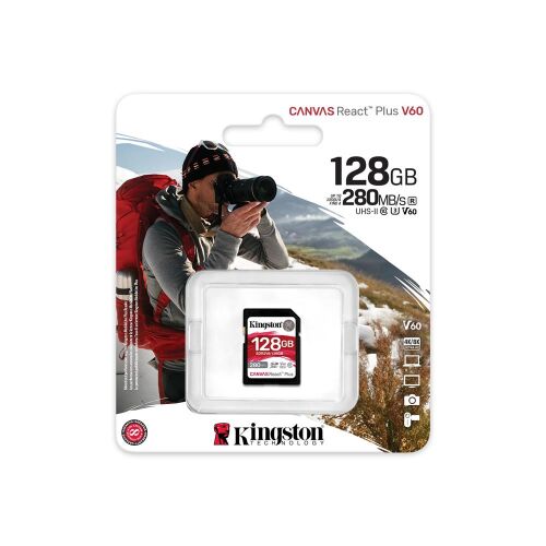 Kingston SDR2V6-128GB Canvas React Plus SDXC UHS-II 280R-100W U3 V60 for Full HD-4K SD Hafıza Kartı - KINGSTON (1)