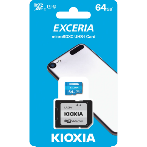 KIOXIA 64GB Exceria, LMEX1L064GG2, UHS-1, CL10, 100Mb/s, MicroSD Kart Bellek (SD Adaptörlü) - Kioxia