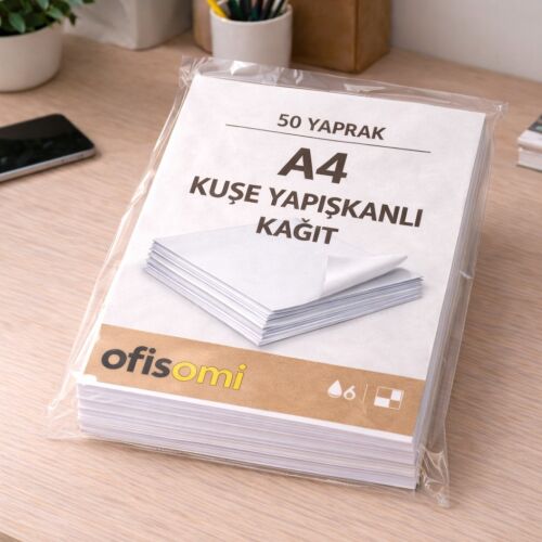 Ofisomi Kuşe Yapışkanlı Sticker Kağıt A4 Mat 90Gr/m² 50 Adet/Paket - OFİSOMİ