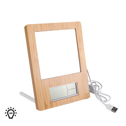 Fotoğraflı Led Işıklı Sihirli Ayna Bambu Saat Takvim Fotoğraf Çerçevesi - 2