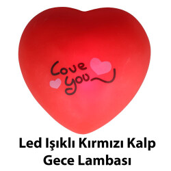 Led Işıklı Kırmızı Kalp Gece Lambası (Love You Temalı) - 1