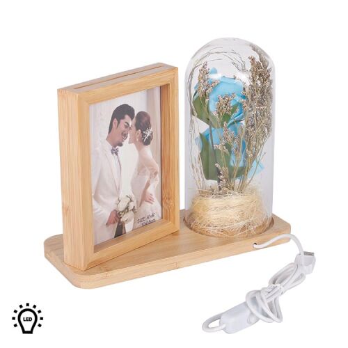 LED'li Ahşap Güllü Cam Fanus Çerçeve - OFİSOMİ-T