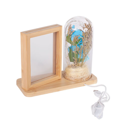 LED'li Ahşap Güllü Cam Fanus Çerçeve - 4