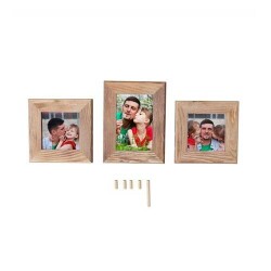 Masaüstü Eskitme Ahşap Fotoğraf Çerçevesi - Üçlü - 4