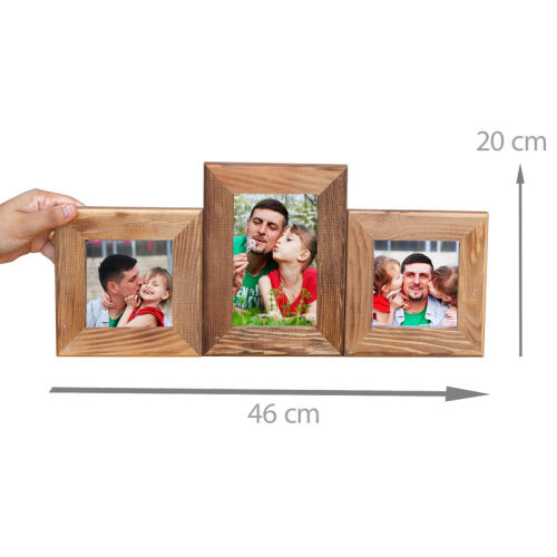 Masaüstü Eskitme Ahşap Fotoğraf Çerçevesi - Üçlü - 3