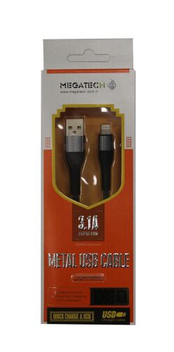 Megatech 3.1A Örgülü A Serisi IPH7 Data Kablosu Gri-Siyah - MEGATECH