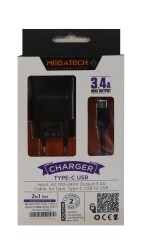 MEGATECH 3.4A TYPE-C GUALCOMM SARJ ALETİ SİYAH - 1