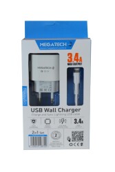 Megatech CC-03 (MT-Cl34) 3.4A Lightning Usb Kablo + Ev Şarj Adaptörü Hızlı Şarj - 1
