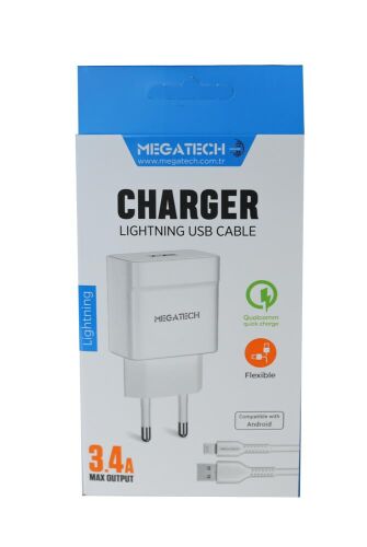 Megatech CC-03 (MT-Cl34) 3.4A Lightning Usb Kablo + Ev Şarj Adaptörü Hızlı Şarj - 2