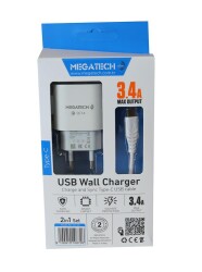 Megatech CC-03 (MT-Ct34 )3.4A Type-C Usb Kablo+ Ev Şarj Adaptör Hızlı Şarj - 2