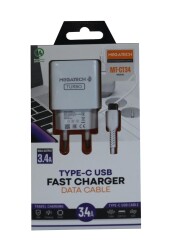 Megatech CC-03 (MT-Ct34 )3.4A Type-C Usb Kablo+ Ev Şarj Adaptör Hızlı Şarj - 1