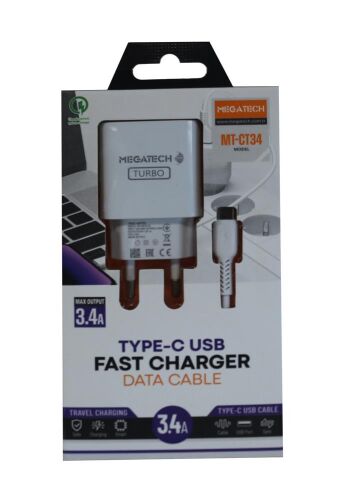 Megatech CC-03 (MT-Ct34 )3.4A Type-C Usb Kablo+ Ev Şarj Adaptör Hızlı Şarj - MEGATECH